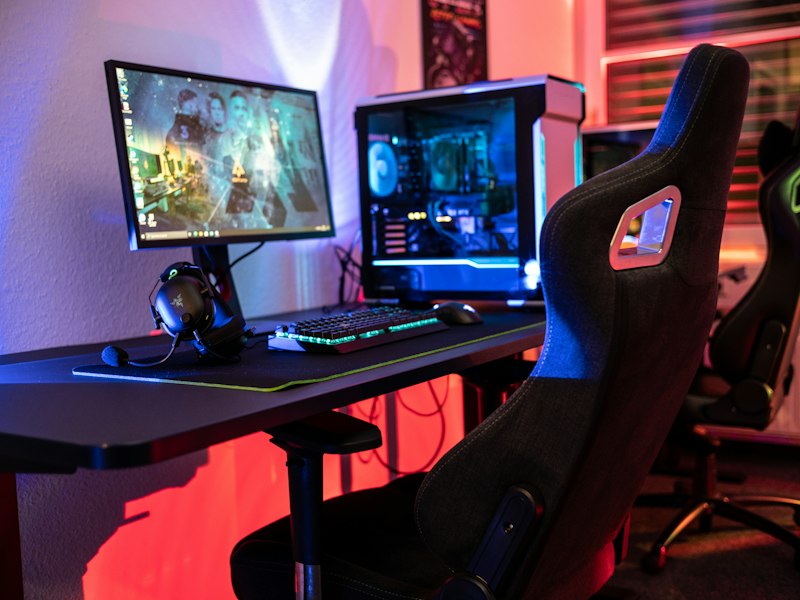 Neon-lit gaming setup